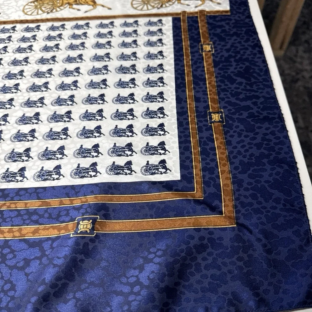VTG Equestrian Satin Square Blue White Large Scarf 34